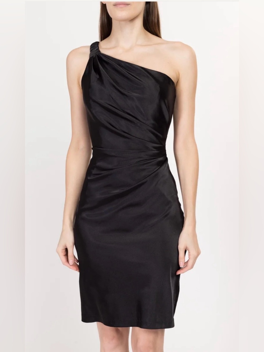 Vintage Jessica McClintock Black Satin One-Shoulder Dress Size 2 *EUC* 🇺🇸 USA